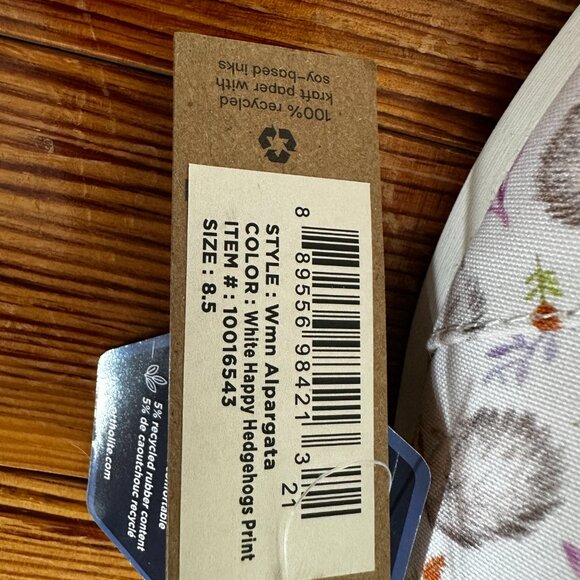 NWT TOMS Women's Size 8.5 White Happy Hedgehogs Alpargata Slip-On Shoes - Picture 7 of 11